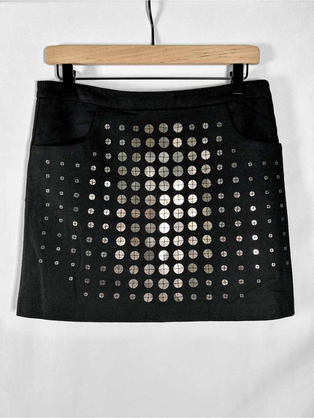 Archival Vivienne Tam Wool Mini Skirt with Metal Disc Sequins - 90s / Y2K